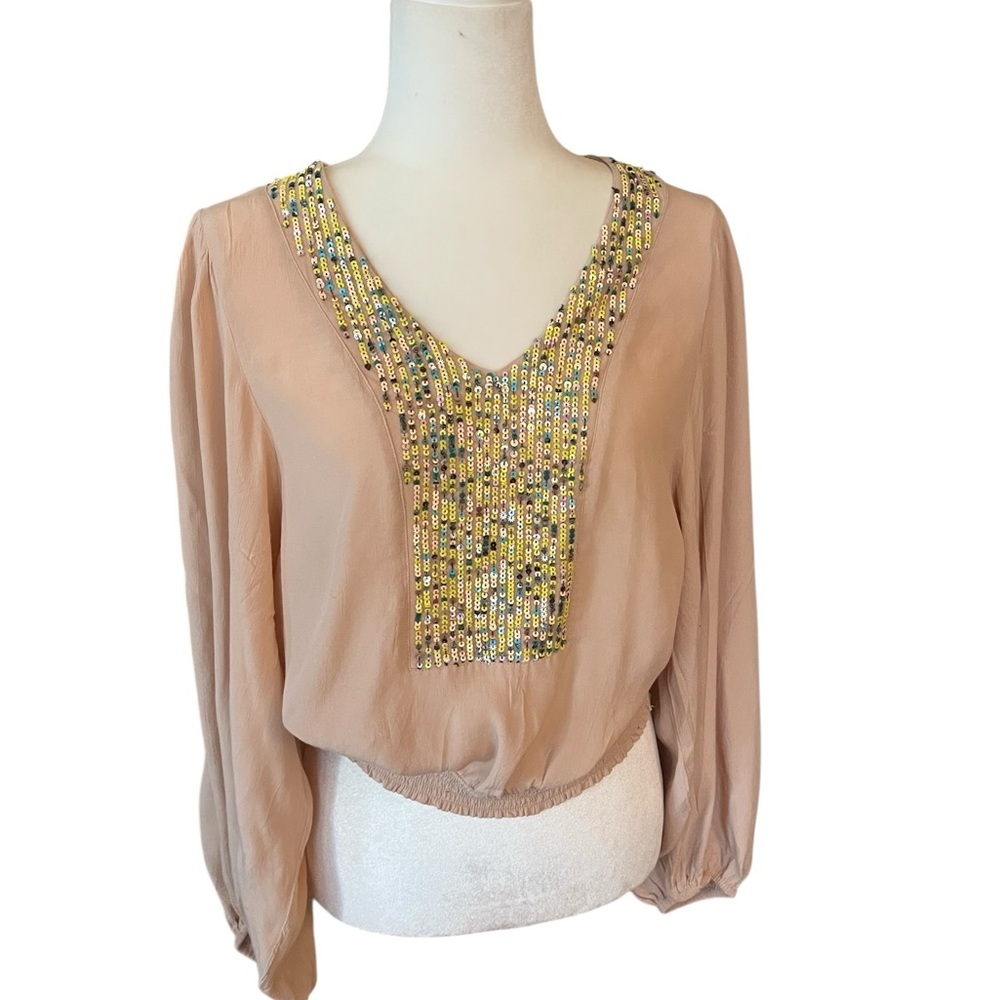 Maeve by Anthropologie Kristie Sequined Peasant Blouse Size Small